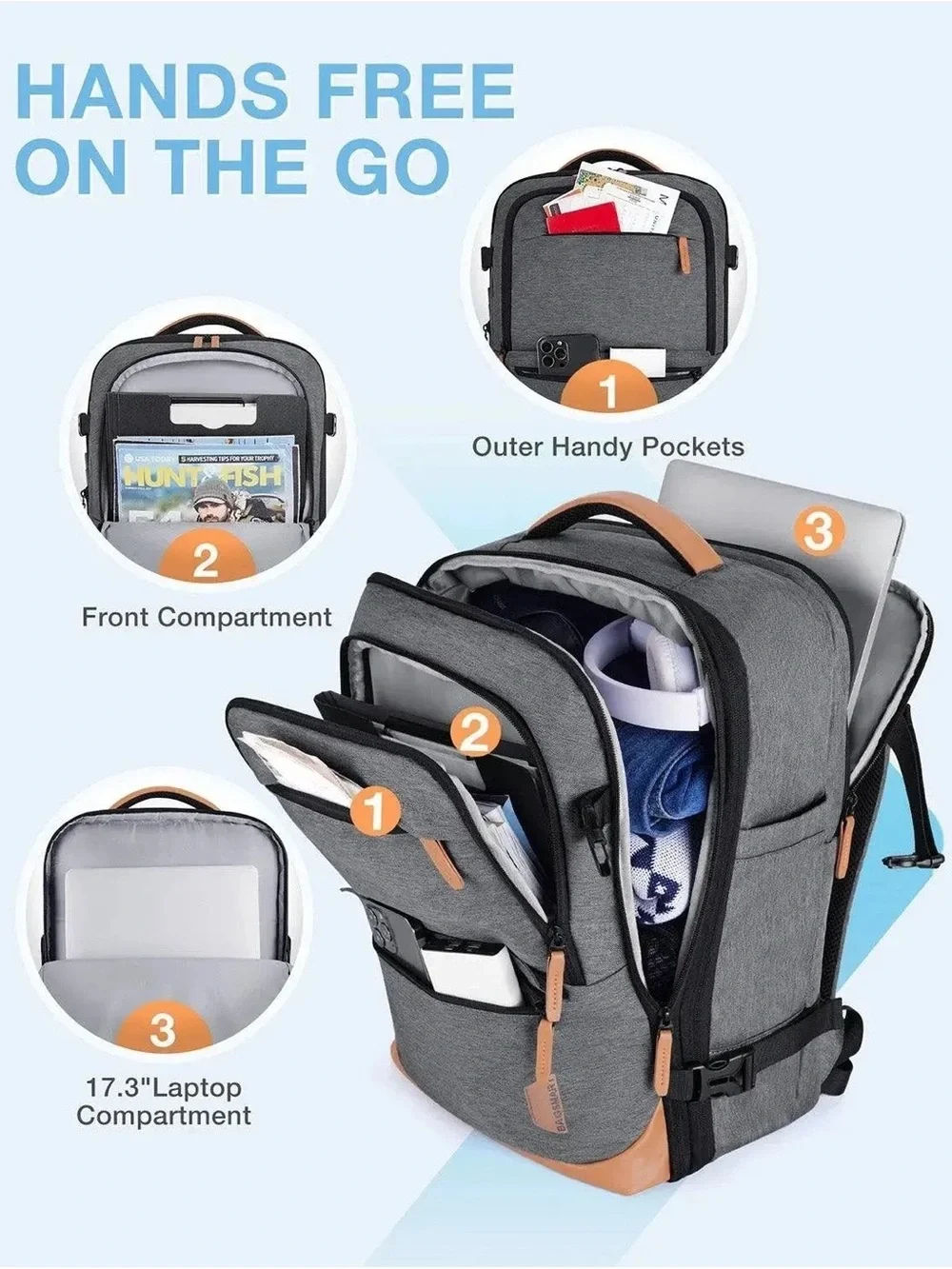 Bagsmart Falco 40L Expandable Carry On Travel Backpack Luggage Airline Approved